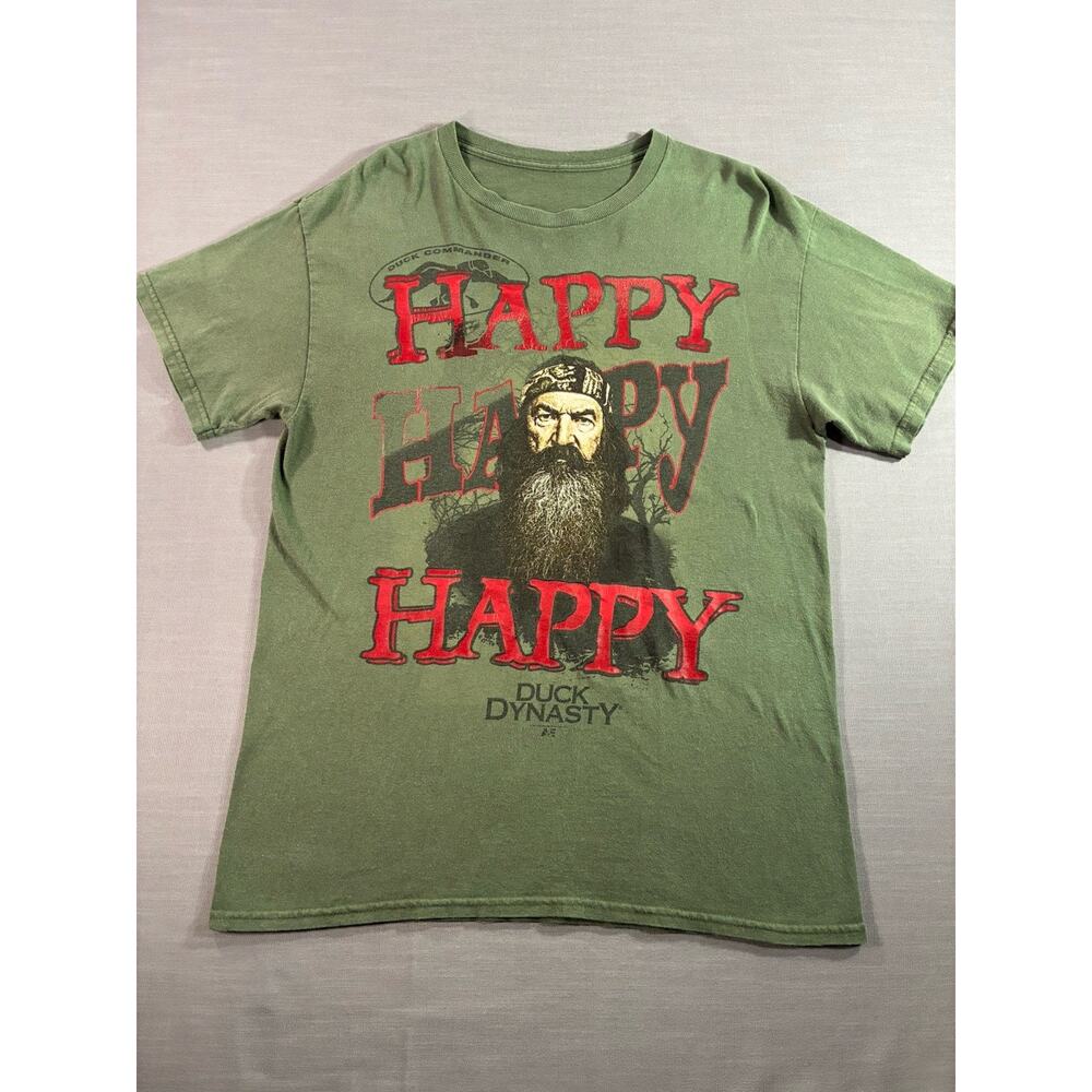 Duck Dynasty Happy Happy Happy Graphic T-Shirt Men’s Large Green Phil Robertson